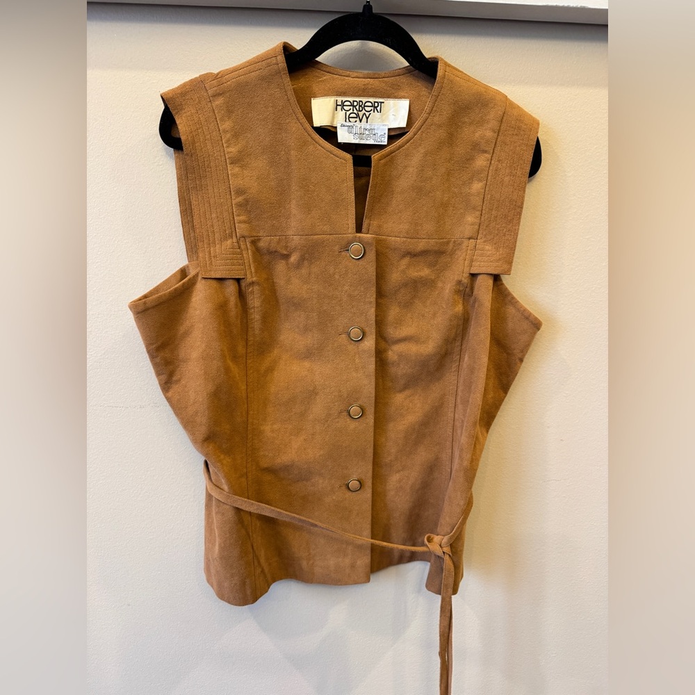 Vintage brown vest Herbert‎ levy ultra suede western buttons belt 70's